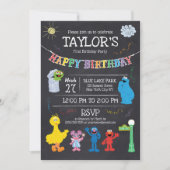 Sesame Street Pals Chalkboard Rainbow 1st Birthday Invitation (Front)
