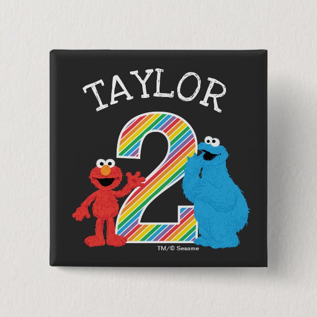 Sesame Street Pals Chalkboard Rainbow 2nd Birthday Button (Front)