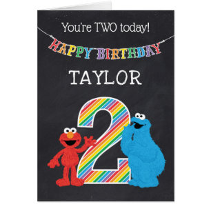 Sesame Street Pals Chalkboard Rainbow 2nd Birthday Cards