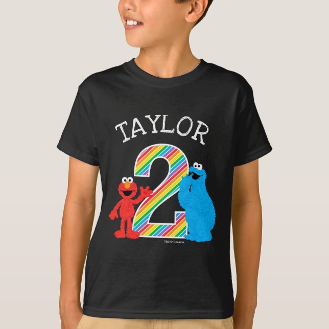 Sesame Street Pals Chalkboard Rainbow 2nd Birthday T-Shirt (Front)