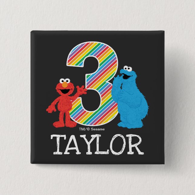 Sesame Street Pals Chalkboard Rainbow 3rd Birthday Button (Front)