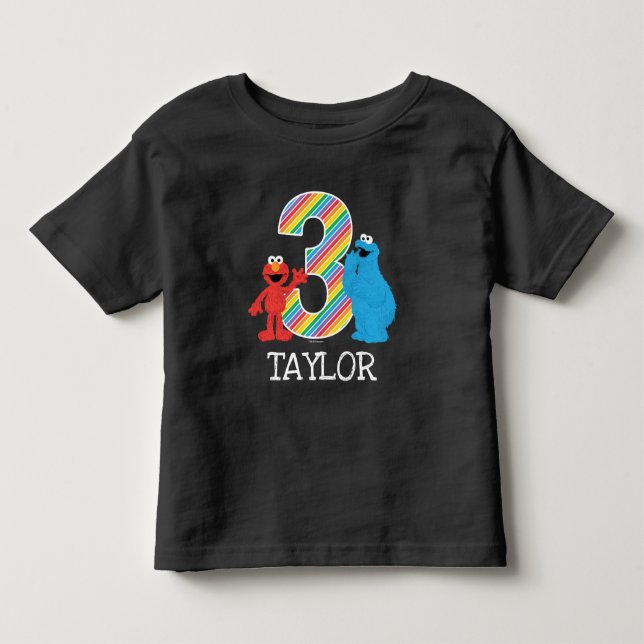 Sesame Street Pals Chalkboard Rainbow 3rd Birthday Toddler T-shirt (Front)