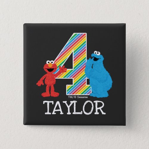 Sesame Street Pals Chalkboard Rainbow 4th Birthday Button