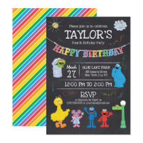 Sesame Street Pals Chalkboard Rainbow 4th Birthday Invitation