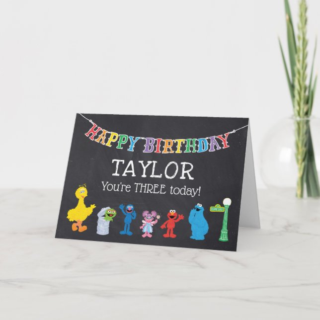 Sesame Street Pals Chalkboard Rainbow Birthday Card (Front)