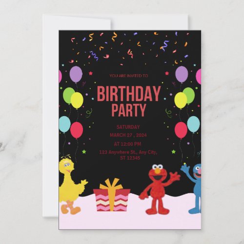 Sesame Street Pals Chalkboard Rainbow  Birthday Invitation