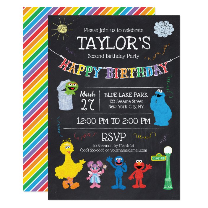 Sesame Street Pals Chalkboard Rainbow Birthday Invitation Zazzle Sesame Street Pals Chalkboard Rainbow