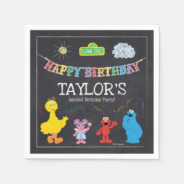 Sesame Street Pals Chalkboard Rainbow Birthday Paper Napkins (Front)