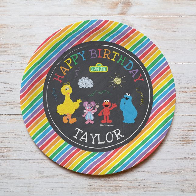 Sesame Street Pals Chalkboard Rainbow Birthday Paper Plates (Creator Uploaded)