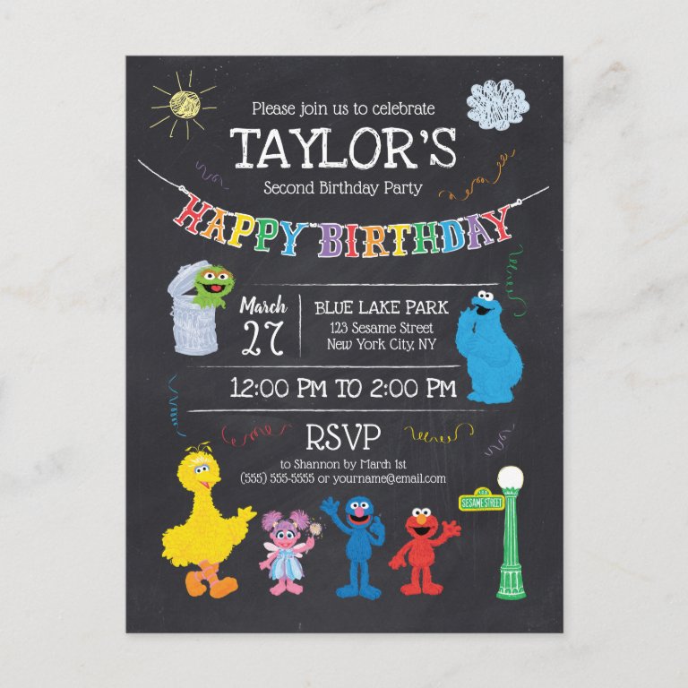 Sesame Street Pals Chalkboard Rainbow Birthday Postcard