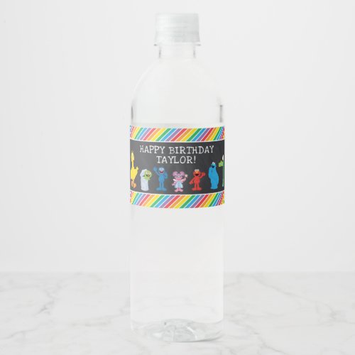 Sesame Street Pals Chalkboard Rainbow Birthday Water Bottle Label