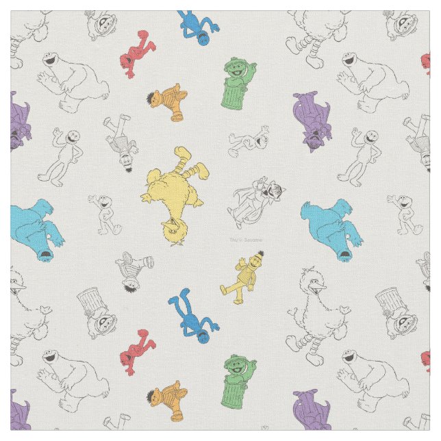 Sesame Street Pals | Colorful Vintage Pattern Fabric (Close Up)