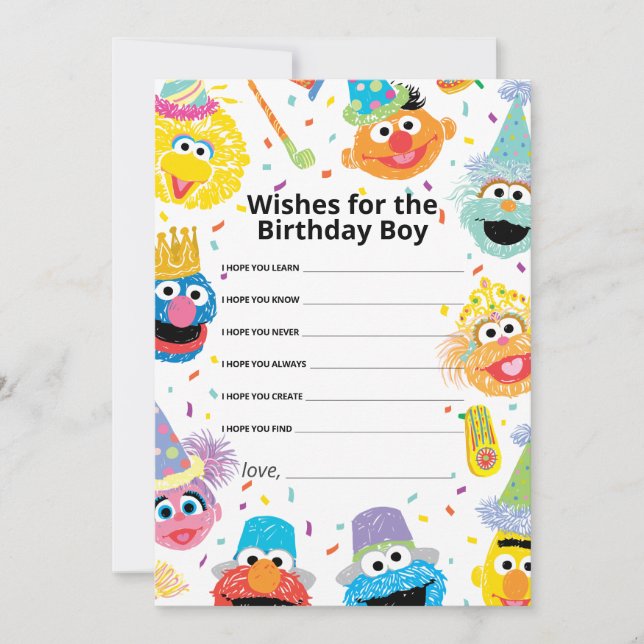 Sesame Street Pals Confetti Birthday Boy Wishes Note Card (Front)