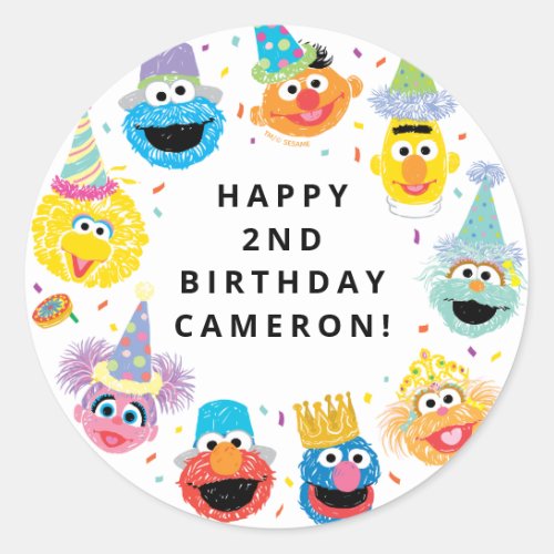 Sesame Street Pals Confetti Birthday Classic Round Sticker