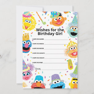 Sesame Street Pals Confetti Birthday Girl Wishes Note Card