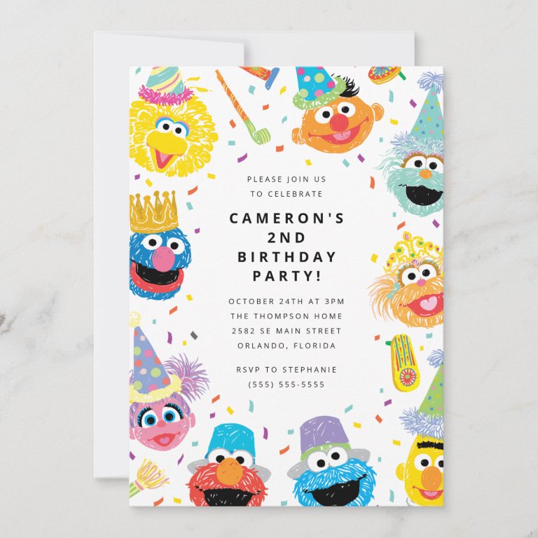 Sesame Street Pals Confetti Birthday Invitation