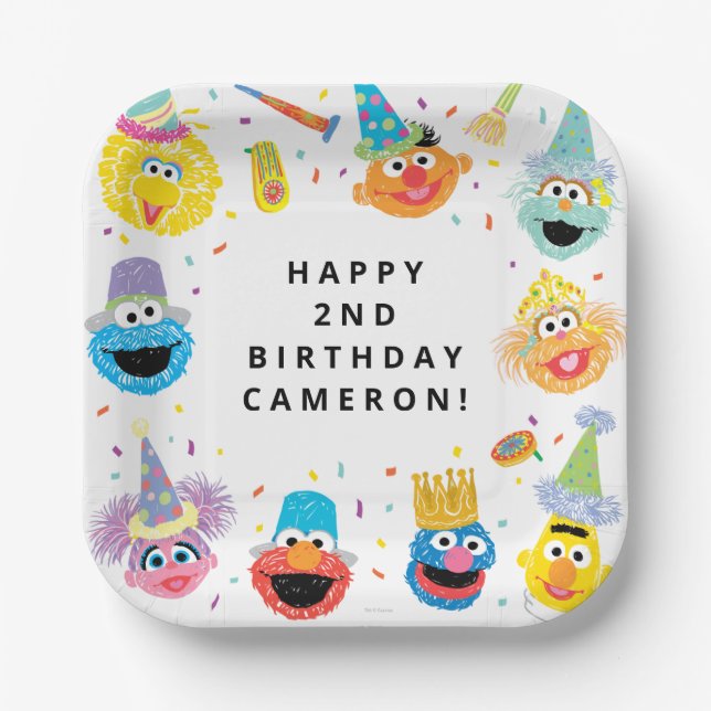 Sesame Street Pals Confetti Birthday Paper Plates (Front)