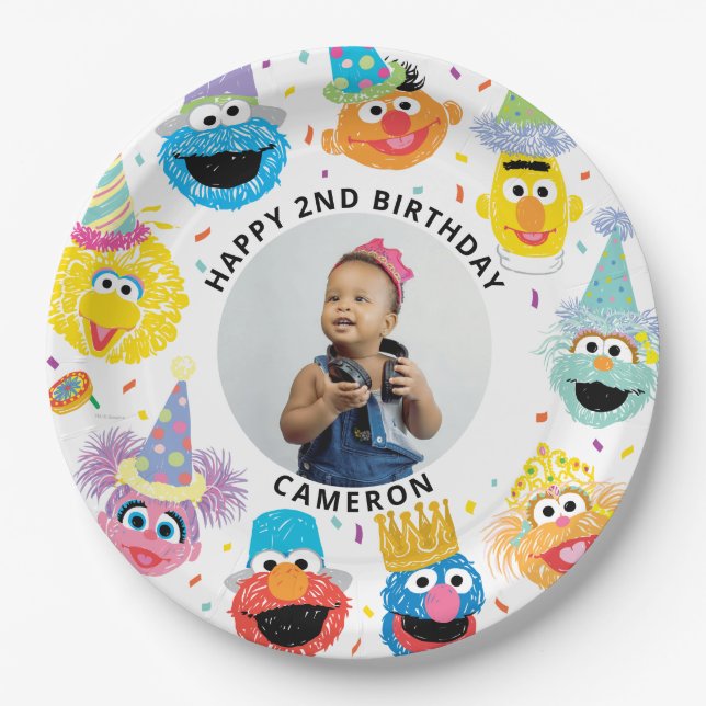 Sesame Street Pals Confetti Birthday Paper Plates (Front)