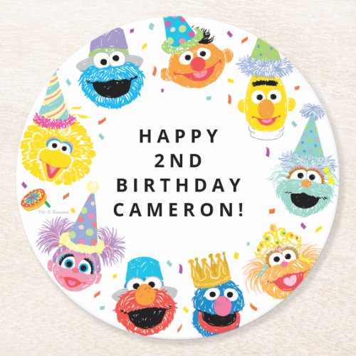 Sesame Street Pals Confetti Birthday Round Paper Coaster