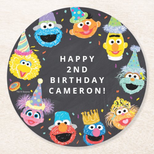 Sesame Street Pals Confetti Birthday Round Paper Coaster