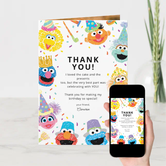 Sesame Street Pals Confetti Birthday Thank You Card | Zazzle