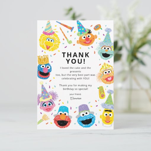 Sesame Street Pals Confetti Birthday Thank You Card | Zazzle
