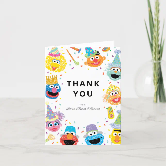 Sesame Street Pals Confetti Birthday Thank You Card | Zazzle