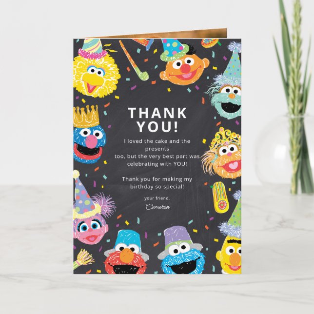 Sesame Street Pals Confetti Birthday Thank You Card (Front)