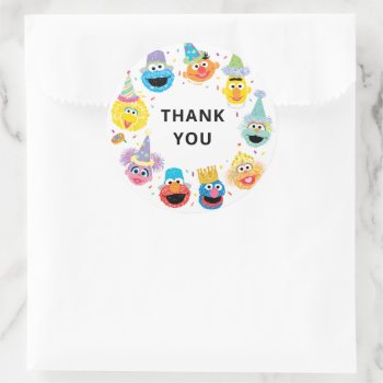 Sesame Street Pals Confetti Birthday Thank You Classic Round Sticker by SesameStreet at Zazzle