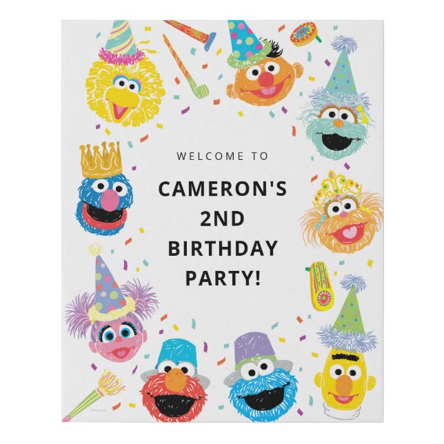 Sesame Street Pals Confetti Birthday Welcome Faux Canvas Print (Front)