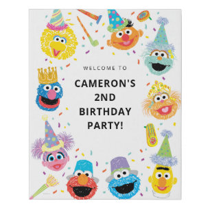 Sesame Street Pals Confetti Birthday Welcome Faux Canvas Print