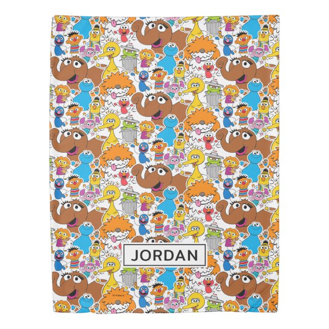 Sesame Street Pals Doodley Pattern | Add Your Name Duvet Cover (Front)