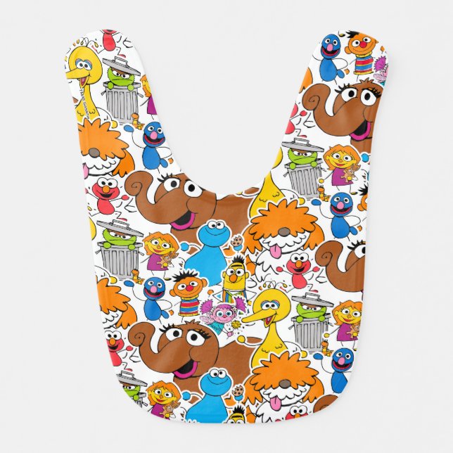 Sesame Street Pals Doodley Pattern Baby Bib (Front)