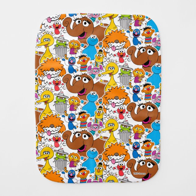 Sesame Street Pals Doodley Pattern Baby Burp Cloth (Front)