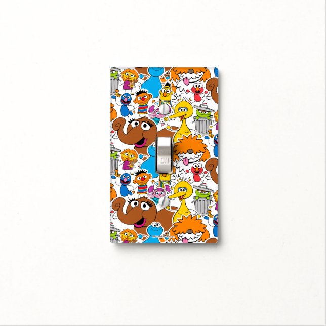 Sesame Street Pals Doodley Pattern Light Switch Cover (In Situ)