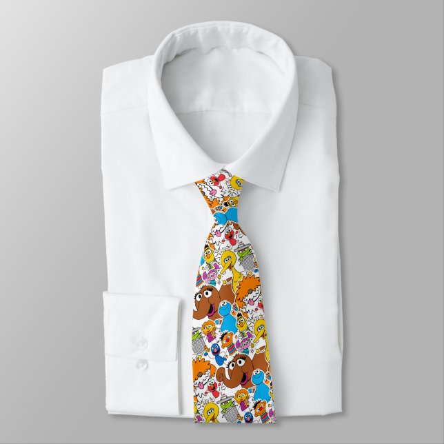 Sesame Street Pals Doodley Pattern Neck Tie (Tied)