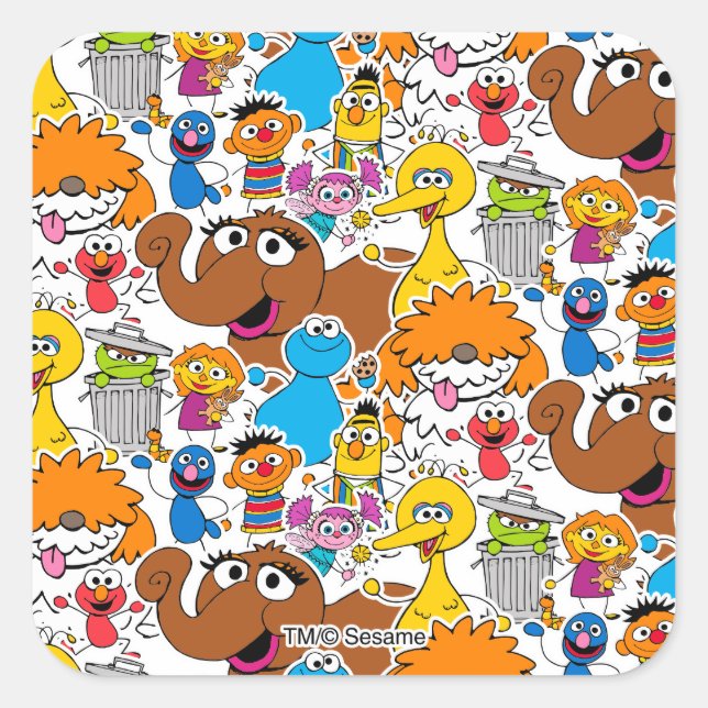 Sesame Street Pals Doodley Pattern Square Sticker (Front)
