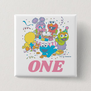 Sesame Street Pals Pastel   1st Birthday Button