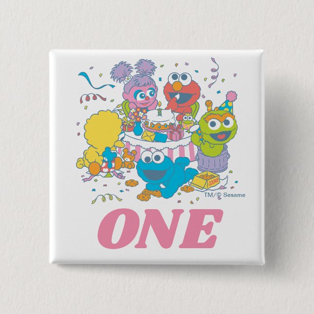 Sesame Street Pals Pastel | 1st Birthday Button (Front)