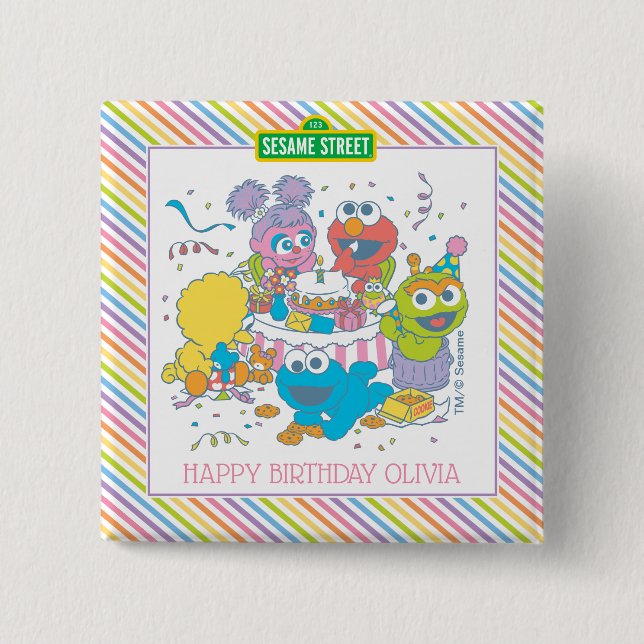 Sesame Street Pals Pastel | 1st Birthday Button (Front)