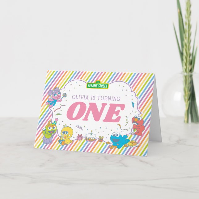 Sesame Street Pals Pastel | 1st Birthday Card (Front)
