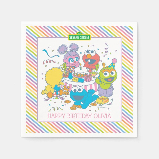 Sesame Street Pals Pastel | 1st Birthday Napkins (Front)