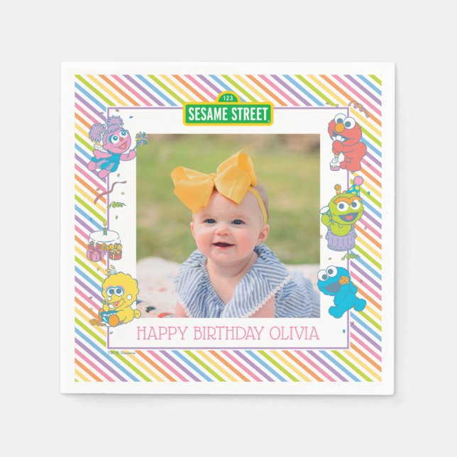 Sesame Street Pals Pastel | 1st Birthday Napkins (Front)