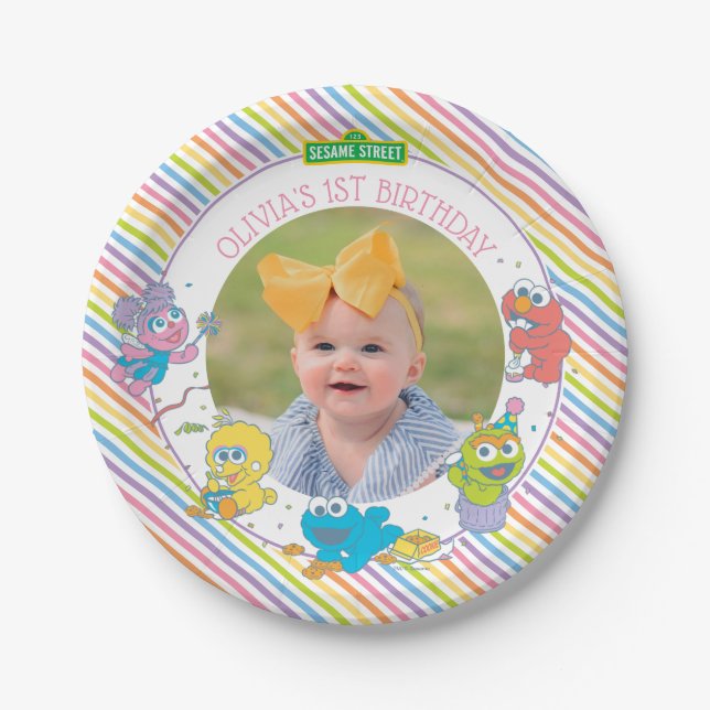 Sesame Street Pals Pastel | 1st Birthday Paper Plates (Front)