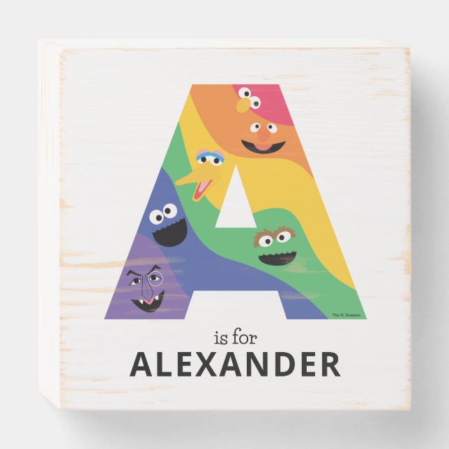 Sesame Street Pals Rainbow Alphabet A Wooden Box Sign (Front Horizontal)