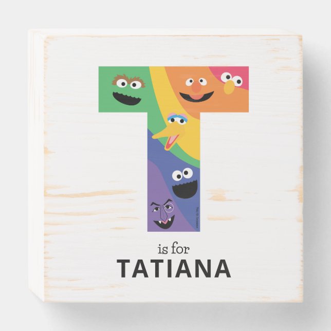 Sesame Street Pals Rainbow Alphabet T Wooden Box Sign (Front Horizontal)