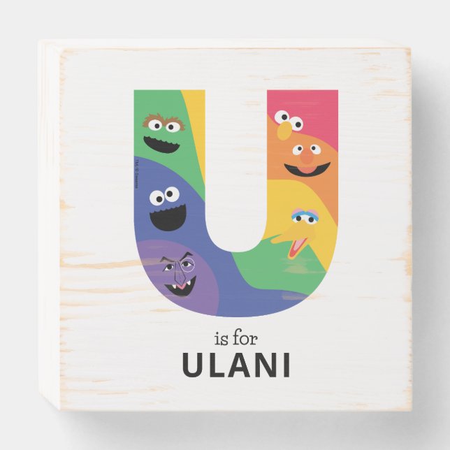 Sesame Street Pals Rainbow Alphabet U Wooden Box Sign (Front Horizontal)