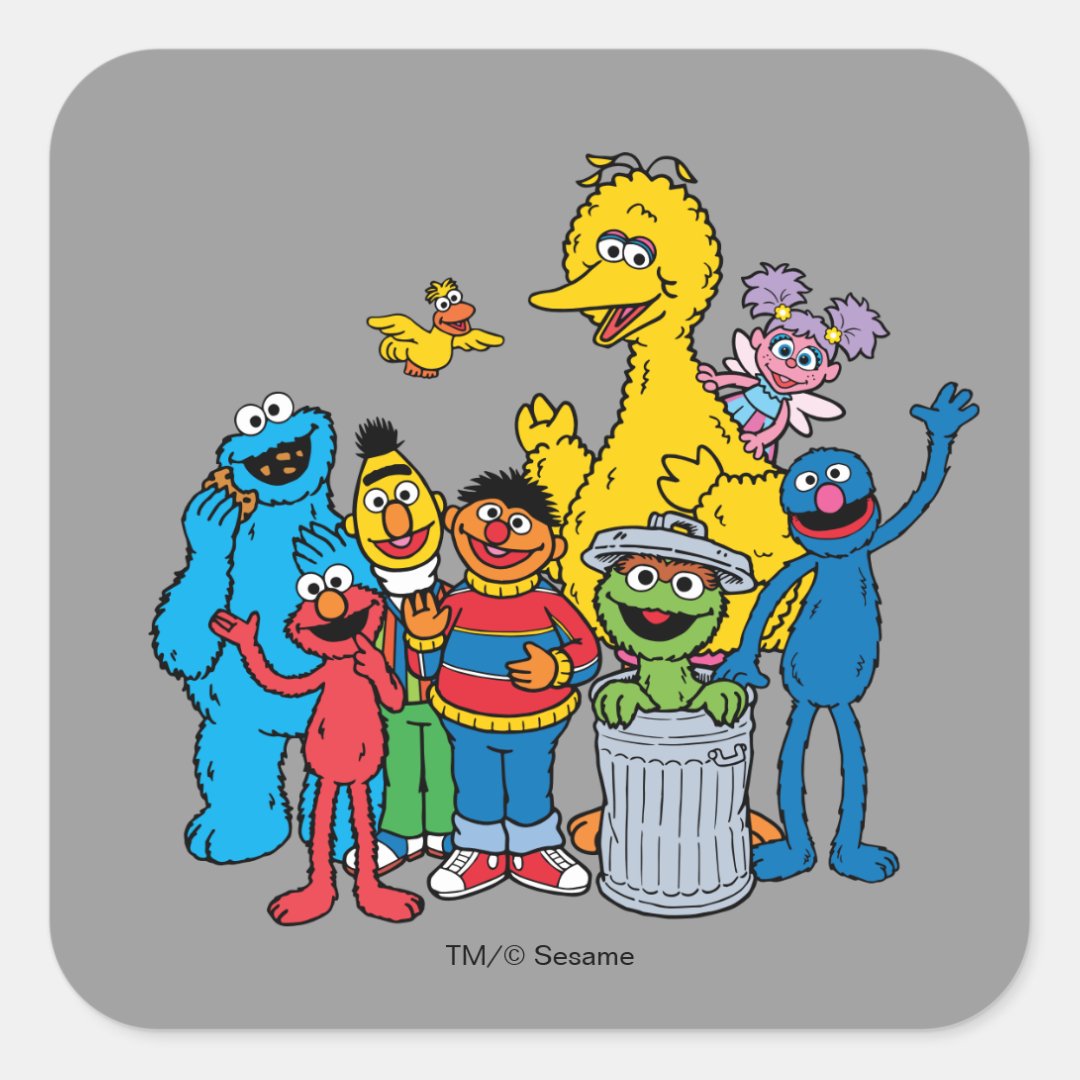 Sesame Street Pals Waving Square Sticker | Zazzle