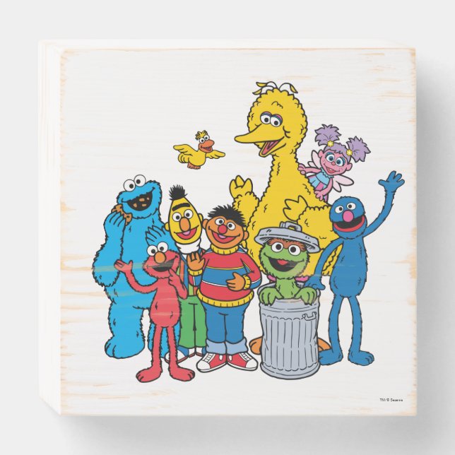 Sesame Street Pals Waving Wooden Box Sign (Front Horizontal)