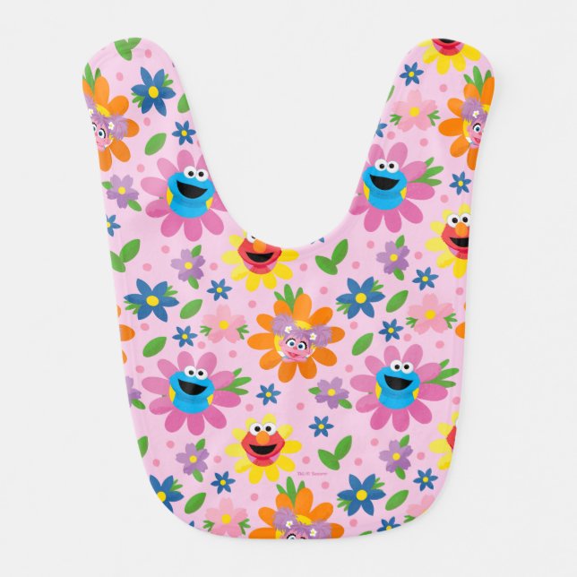 Sesame Street Pink Floral Pattern Baby Bib (Front)